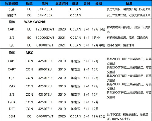 持續招募|廈門華洋岸基、散貨、集裝箱船隊多職位招募需求！11月29日